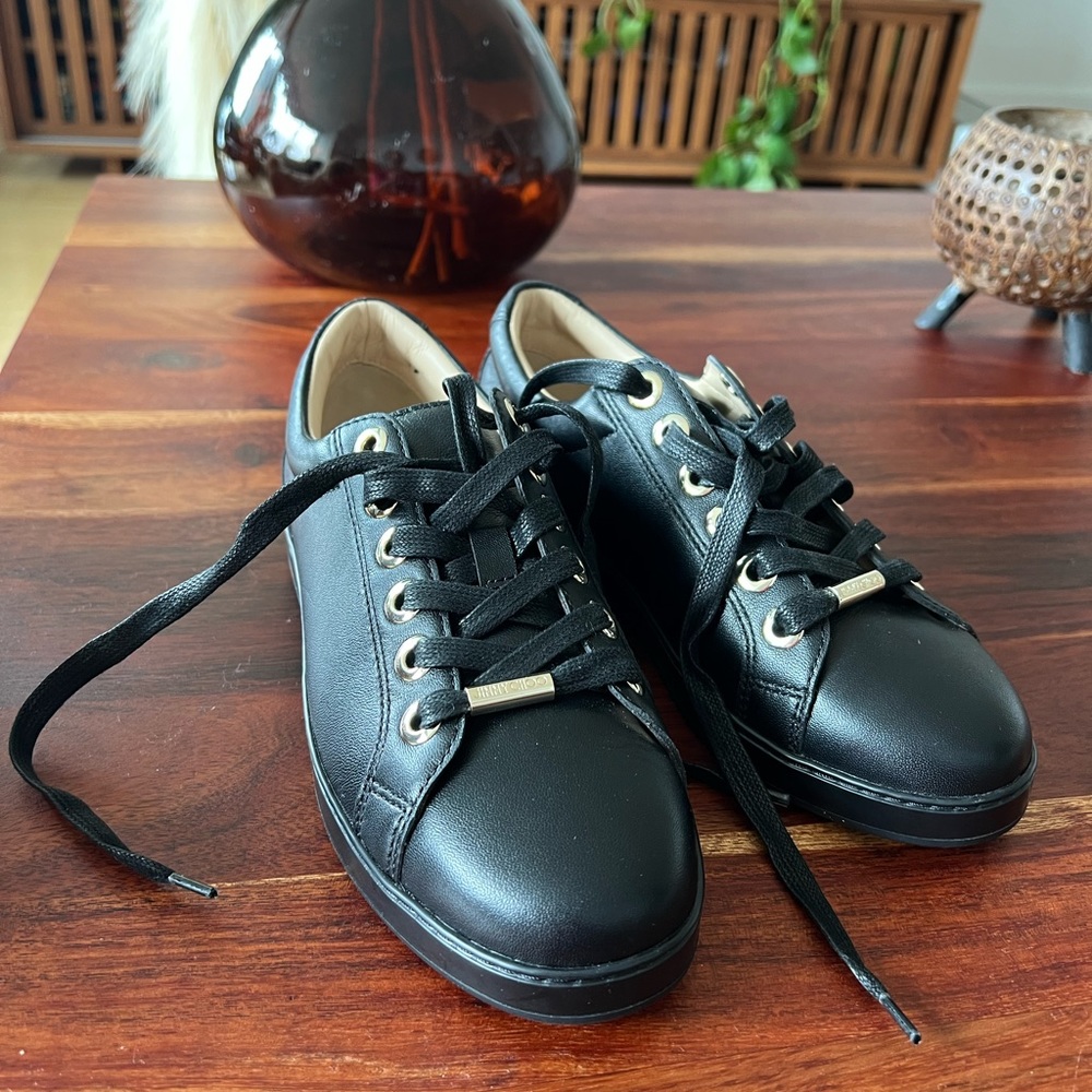 Jimmy Choo Sneakers Black Leather With Golden Stars